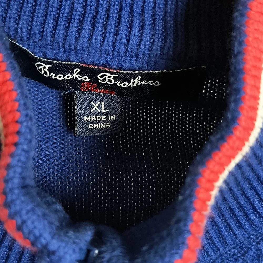 Brooks Brother Fleece Men's Blue Half-Zip Sweater Size Junior XL Casual - Picture 7 of 14
